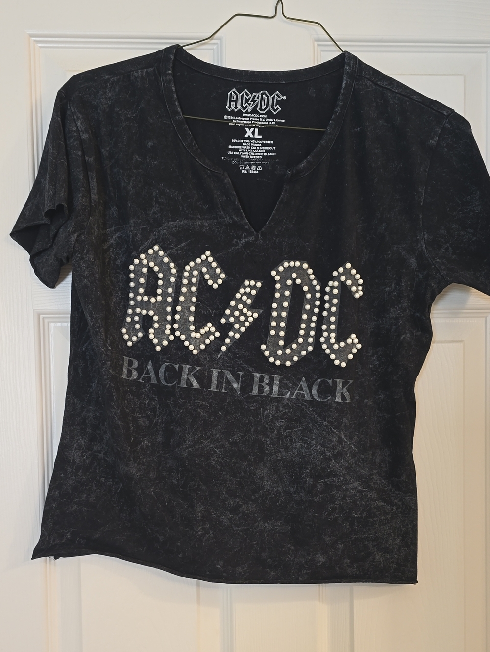 AC/DC Black Studded 'Back In Black' V-Neck Tee